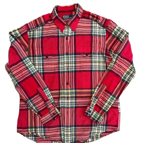 Polo Ralph Lauren Men's Cotton Classic Fit Western Plaid Long Sleeve Shirt XL - Picture 1 of 2